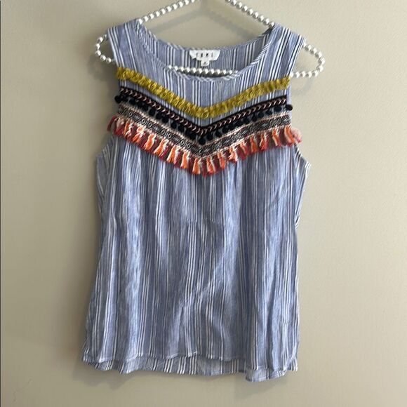 THML Tops - THML Striped Tank Detailed Embroidery Boho Beachy Casual Shirt Top Size Medium